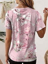 economico T-shirt floreale-Per donna Maglietta Floreale Grafico Piante Vintage Elegante Casual Manica Corta Scollo a V Top Regolari Quotidiano Stampato Rosa Blu Estate Primavera