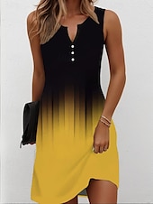 preiswerte Kunst &amp; Design Kleid-Damen Minikleid Sommerkleid Shiftkleid Schulterfreies Kleid Urlaub Lässig Party Normale Passform Ombre Grafik Ärmellos V Ausschnitt Gelb Rote Blau Purpur Sommer Frühling