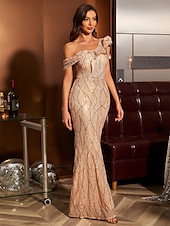abordables Champagne-Sirène / Trompette Robes de Quinceanera Élégant Robe Formel Mariage Longueur au sol Sans manches Épaules Dénudées Pailleté avec Paillettes 2025