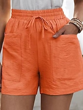 abordables Pantalon uni en coton et lin-Femmes Shorts Slacks Streetwear Occasionnel Court Naturel Uni Avec Poches Conception à cordon élastique Confortable Extérieur Sortir Abricot Jacinthe Noir Blanche Été Coupe régulière
