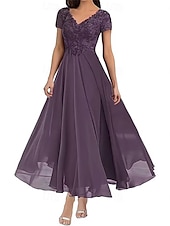 preiswerte Bodenlänge-A-Linie Brautmutterkleid Elegant V Ausschnitt Bodenlang Polyester Kurzarm mit Einfarbig 2025