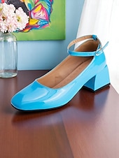 cheap 1950s-Women&#039;s Shiny Purple Patent Leather Mary Jane Heels – 1950s Retro Block Heel Pumps with Ankle Strap for Vintage Party, Wedding, and Prom