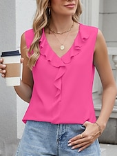 ieftine Top simplu-Pentru femei Camisole Tank Top Culoare solidă Zilnic Casual Fără manșon În V Topuri obișnuite Zilnic Bufantă Negru Alb Albastru piscină Fucsia Vară