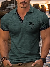 preiswerte Sport-Herren Golfshirt Golf Poloshirts Arbeit Lässig Revers Kurzarm Basic Modern Farbblock Kokospalme Patchwork Knöpfe Sommer Normale Passform Wein Weiß Gelb Rot Marineblau Dunkelgray Golfshirt