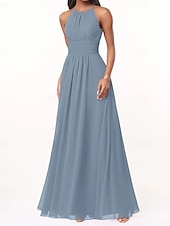 cheap Bridesmaid Dresses-A-Line Bridesmaid Dress Halter Neck Sleeveless Elegant Floor Length Chiffon with Pleats / Ruching