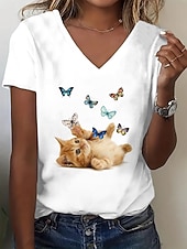 economico Maglietta Animali-Per donna Maglietta Top estivi Gatto Farfalla Classico Casual Manica Corta Scollo a V Top corti Quotidiano Weekend Stampato Arcobaleno Estate Primavera Autunno