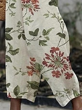 ieftine Pantalon grafic din bumbac in-Pentru femei Pantaloni din bumbac in Pantaloni Decupați Șic Stradă Boho Lungime până la glezne Talie medie Floral Talie elastică Comfortabil Purtare Zilnică Ieșire Alb Vară Primăvară Fit regulat