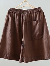 economico Pantaloni in lino e cotone semplici-Shorts da Donna Colore Unito Chinos Base Casual Lunghezza Ginocchio Vita Alta Semplice Tasca Comfort Micro-elastico Quotidiano Grigio Beige Caffè Estate Vestibilità Normale