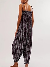 preiswerte Urlaubsoverall-Damen Normal Overall Streetwear Blumen Ärmellos U-Ausschnitt Druck Täglich Wochenende Normale Passform Schwarz Weiß Purpur Sommer