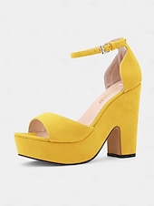 cheap Nightlife Party-Women&#039;s Nude Suede Platform Block Heel Sandals - Chunky Ankle Strap Heels for Nightlife Parties and Club Outfits