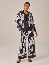 economico camicie, top e camicette-set in raso geometrico bianco e nero