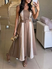ieftine Rochii cu dungi și geometrice-Pentru femei Rochie Maxi Rochie A line Rochie cu umeri Casual În aer liber Ieșire Fit standard Dunga Fără manșon Fără Bretele Roz Îmbujorat Roșu Vin Cămilă Verde Militar Vară