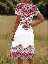 olcso Boho ruhák-Női Mini ruha Pólóruha Nyári ruha Szabadság Alkalmi Boho Alkalmi Normál Grafika Paisley Rövid ujjú V-alakú Sárga Rubin Medence Bíbor Nyár