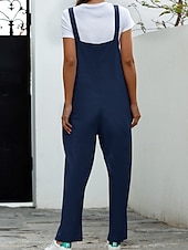abordables Pantalon uni en coton et lin-Femmes Normal Pantalon en coton et lin Basique Couleur Unie Sans manches Col en U Avec Poches Rue Sortir Coupe régulière Noir Blanche bleu marine Été