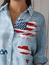 levne Den nezávislosti Top-Košile pro ženy k Dni nezávislosti Patriotic Čtvrtého července Grafika květiny USA Vintage Tropická Každodenní Dlouhý rukáv Límec Pravidelné topy Práce Každodenní Tisk Námořní modrá Světle modrá Léto