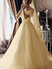 economico Abiti sposa di lusso-Abiti da sposa semplici da spiaggia Abiti da sposa formali A-Line Collo illusionista maniche lunghe lunghezza totale in tulle con perline arricciate 2025