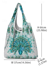 abordables Cabas et fourre-tout-Sac fourre-tout pliable à imprimé paon pour femme - Sac de courses réutilisable de grande capacité avec un design aquarelle élégant, léger et élégant, idéal pour un usage quotidien, les voyages et les achats écologiques