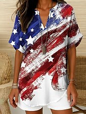 voordelige Onafhankelijkheidsdag Top-Vrouwen Patriottische Blouse Ombre Hart Vlag Elegant Dagelijks Stijlvol Korte Mouw V-hals Niet-blinde Hals Regelmatige Tops Werk Dagelijks Vakantie Wit Rood Blauw Zomer