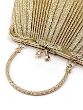 ieftine Genți De Seară &amp; Plicuri-Poșetă de seară plisată cu sclipici pentru femei, cu mâner vintage auriu – geantă elegantă și formală pentru nunți, petreceri și cocktailuri