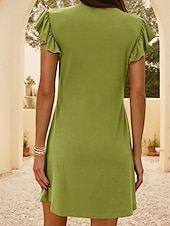 abordables Robe Simple-Robe courte pour femmes robe d&#039;été unicolore décontractée quotidienne plage ajustement ample graphique sans manches col en V noir bleu marine vert kaki été printemps