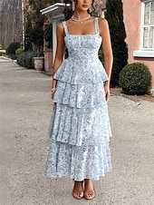 levne Koktejlové šaty-A-Linie Šaty Quinceanera Elegantní Šaty Svatební Svatební Host Délka Kotníků Bez Rukávů Spaghetti Popruh Polyester Bez Záda s Květinovým Potiskem Svatební Host Šaty
