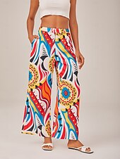 preiswerte Hose-Hose mit weitem Bein und hellem geometrischem Muster