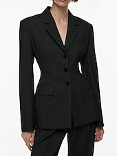 baratos Terninhos de calça da mamãe-Conjunto de Blazer e Calças com Cintura Ajustada para Mãe da Noiva Blazer em Forma de Ampulheta Vintage Simples Decote em V Lapela Rebatida Comprimento Total Comprimento do Tornozelo Manga Longa com