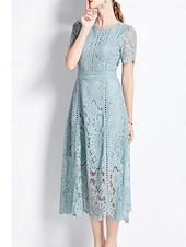 economico Sotto 129,99 $-Abito Madre della sposa Abito elegante Collo tondo Lunghezza tè Pizzo Maniche corte con pizzo