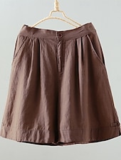 economico Pantaloni in lino e cotone semplici-Shorts da Donna Colore Unito Chinos Base Casual Lunghezza Ginocchio Vita Alta Semplice Tasca Comfort Micro-elastico Quotidiano Grigio Beige Caffè Estate Vestibilità Normale