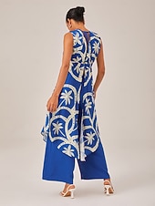cheap Blouses &amp; Shirts-Geometric Print High Slit Beach Long Top