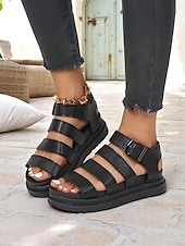 abordables Sandales de Vacances-Sandales blanches à brides et boucles pour femmes – Chaussures plates décontractées et sportives pour la marche quotidienne, les voyages et les sorties estivales