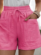 abordables Pantalon uni en coton et lin-Femmes Shorts Slacks Streetwear Occasionnel Court Naturel Uni Avec Poches Conception à cordon élastique Confortable Extérieur Sortir Abricot Jacinthe Noir Blanche Été Coupe régulière