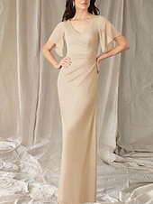 abordables Longueur du plancher-Sirène / Trompette Robe de Mère de Mariée  robe demoiselle d honneur Élégant Doux Col en V Longueur au sol Chiffon Manche Courte avec Fronces 2025