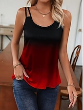 baratos Camiseta de Alças de Arte e Design-Mulheres Malha Íntima Âmbar Cores Gradiente à moda Sem Manga Gola Redonda Scoop pescoço Tops regulares Diário Com Corte Vinho Azul Verão Primavera