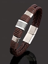 economico Gioielli da uomo-Bracciale da uomo in similpelle intrecciata con chiusura in acciaio inossidabile – cinturino regolabile in stile vintage per abbigliamento casual, quotidiano e come regalo