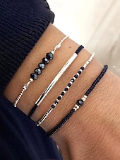 voordelige Damesarmband-Set bohemian zwarte kralenarmbanden voor dames, met gouden versiering, verstelbaar, modieuze en trendy sieraden, geschikt voor dagelijks gebruik, op reis en voor feestjes