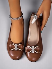 preiswerte Ballerinas für Damen-Damen-Lackleder-Schleifen mit Strass-Detail – klassische Slip-On-Schuhe für erwachsene Frauen, perfekt fürs Büro, tägliche Besorgungen, Abendessen und Feiertagstreffen