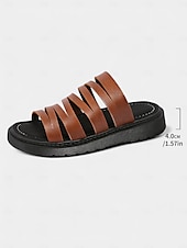 cheap Vacation Sandals-Women’s Brown Multi-Strap Slide Sandals – Casual Faux Leather Flats for Beach, Resort, and Vacation Outfits