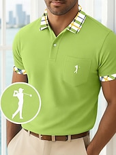  Per uomo Maglia da golf Polo Piqué Casuale Affari Colletto Polo a Coste Manica Corta Moda Essenziale Tinta unica Plaid Bottoni Logo Estate Primavera Primavera & Autunno Vestibilità regolare Giallo