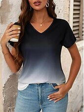 ieftine tricou Art &amp; Design-Pentru femei Tricou Grafic Gradiant Epocă Stilat Clasic Manșon scurt În V Topuri obișnuite Zilnic Imprimeu Negru Roșu-aprins Albastru piscină Vară Primăvară