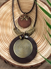 abordables Collier pour femme-Collier bohème à pendentif en bois multicouche pour femme – perles en alliage naturel faites à la main, design ethnique en spirale, bijoux légers pour tenues décontractées, fêtes d&#039;été et vacances à la plage