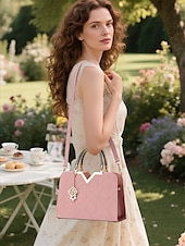 levne Kabelky a tote tašky-Dámská kabelka z umělé kůže s perlovým přívěskem – elegantní geometrické horní ucho a crossbody kabelka do kanceláře, na každodenní dojíždění a formální příležitosti