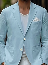 billige Herre Klassiske Blazere-Herre Blazer i lin Sport Coat Avslappet Daglig Vår sommer Bomull og lin Helfarge comfy Enkelt Brystet To-knapp Blazer Beige Lyseblå