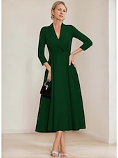 baratos Comprimento do chão-vestido blazer linha a mãe da noiva vestido crepe elegante simples lapela decote comprimento chá cetim manga 3/4 com cor sólida 2025