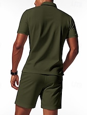 olcso Vakáció-Férfi Pólóingek Quarter Zip Polo Szabadtéri Hétköznapi viselet Hajtóka Rövid ujjú Divat Hawaii Sima 2 db Nyár Normál Fekete Fehér Sötétkék Királykék Lóhere Khakizöld Pólóingek