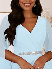 preiswerte Bodenlänge-A-Linie Brautmutterkleid Hochzeitsgast Elegant V Ausschnitt Bodenlang Chiffon Langarm mit Kristalle Raffung 2025