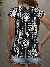 billige Blomstrete tanktop-Dame Bluse Grafisk Planter Årgang Stilfull Klassisk Ermeløs Kortermet V-hals Vanlige topper Daglig Trykt mønster Svart Hvit Sommer Vår
