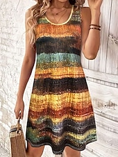 economico Abiti a Strisce e Geometrici-Per donna Mini Abito Vestito Estivo Abito a trapezio Abito Estivo Vacanza Casual Vestibilità regolare Grafico Geometrico A righe Senza Maniche Collo a U Arancione Estate Primavera