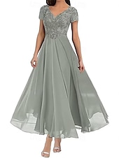 preiswerte Bodenlänge-A-Linie Brautmutterkleid Elegant V Ausschnitt Bodenlang Polyester Kurzarm mit Einfarbig 2025