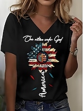 olcso Függetlenség Napja Csúcs-Női Patrióta Póló Grafika Amerikai Zászló Vintage Stílusos Klasszikus Rövid Ujjú V Nyakú Rendes Felsők Napi Hétvégi Nyomtatás Fekete Fehér Sárga Kék Nyár Tavasz